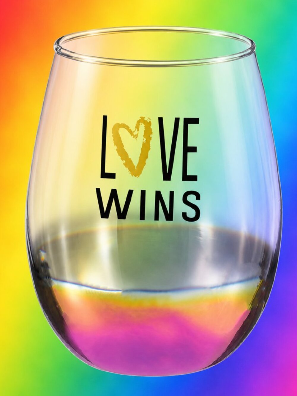 "Love Wins" Colorful Stemless Wine Glass by Grassland Road Rainbow Ombre Pride
